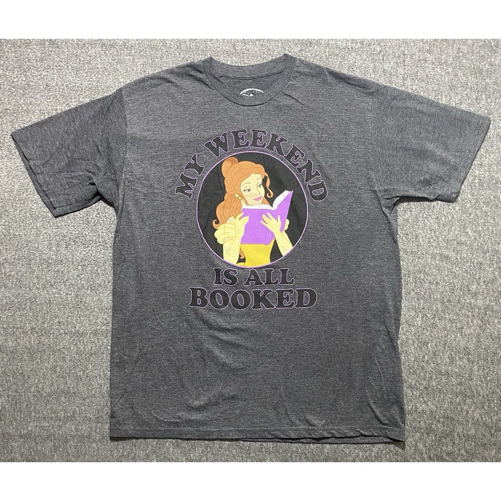 DISNEY Bell "My Week-end is All Booked" men or womens XL t-shirt Grey in Color